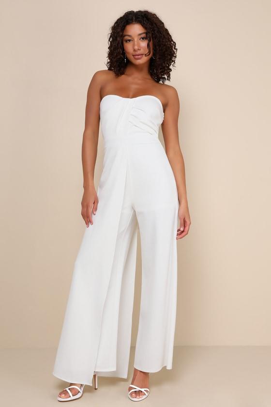 Angelic Elegance White Pleated Strapless Overlay Jumpsuit Product Image