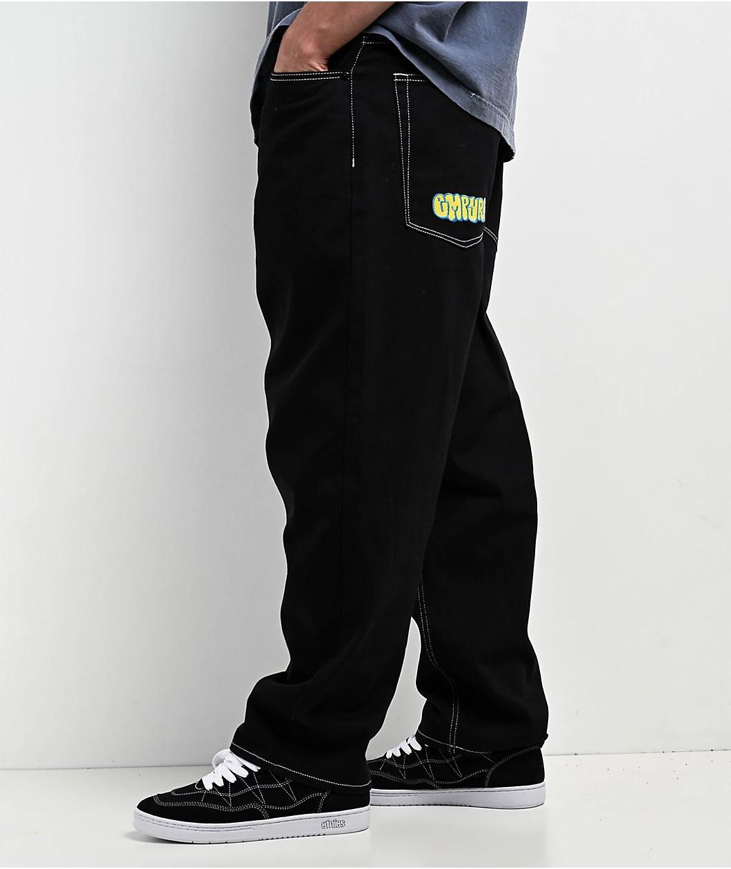 Empyre Ultra Loose Fit Embroidered Black Skate Jeans Product Image