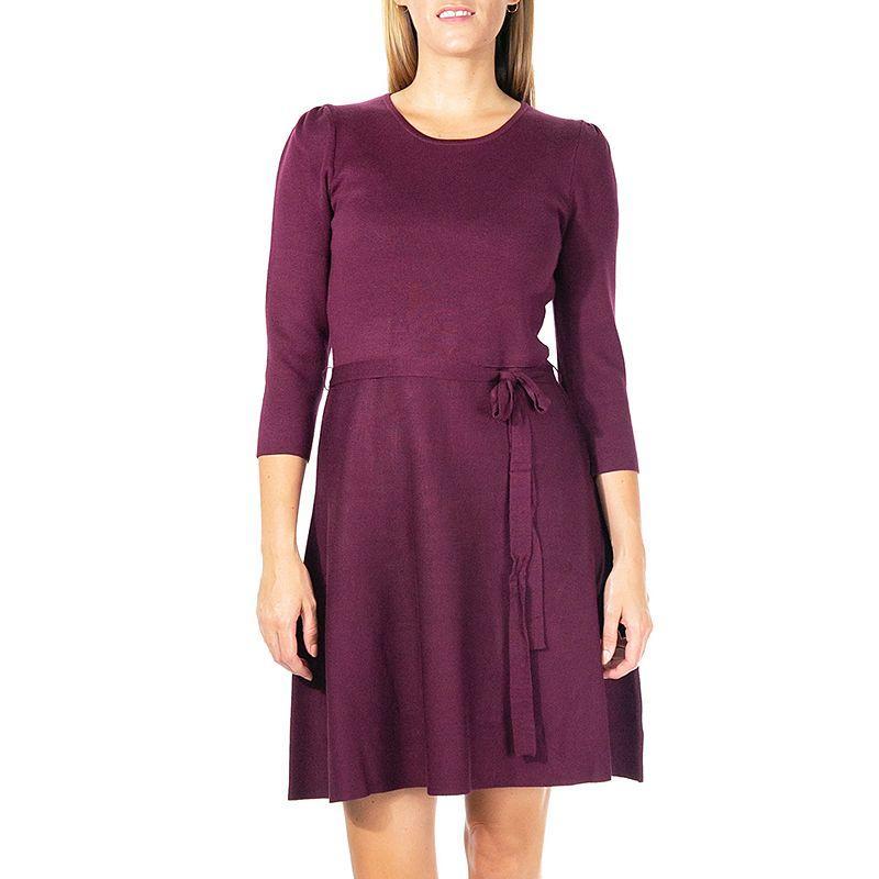 Womens Nina Leonard Fit & Flare Sweater Dress Deep Red Product Image