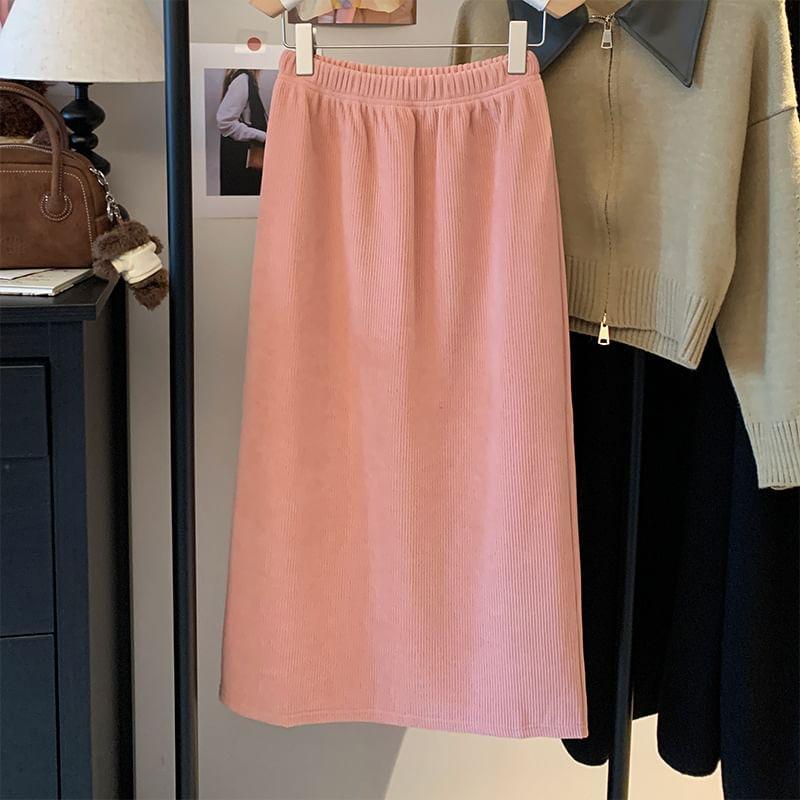 High-Waist Plain Midi Skirt Product Image