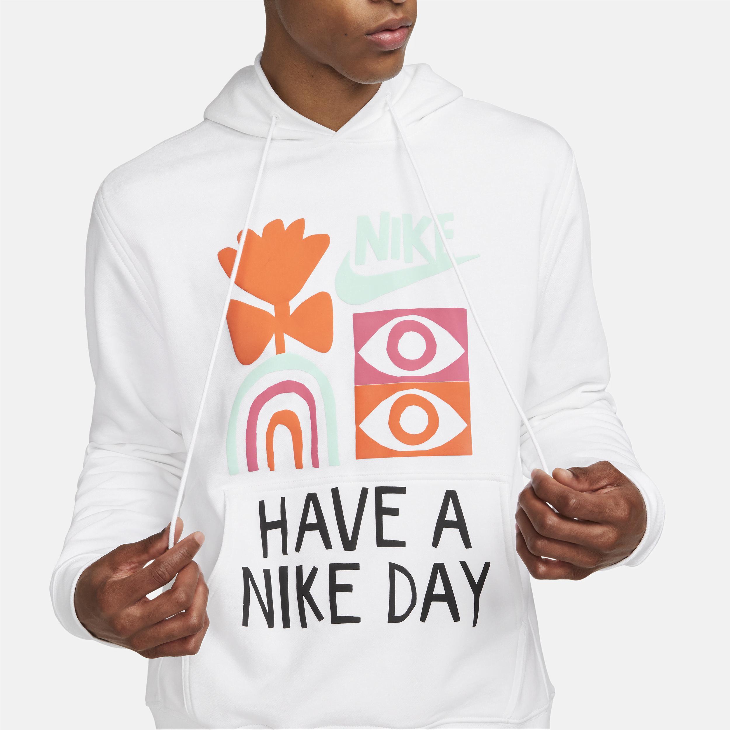 Nike Mens Nike HBR Fleece Tech Pullover Hoodie - Mens White/Black Product Image