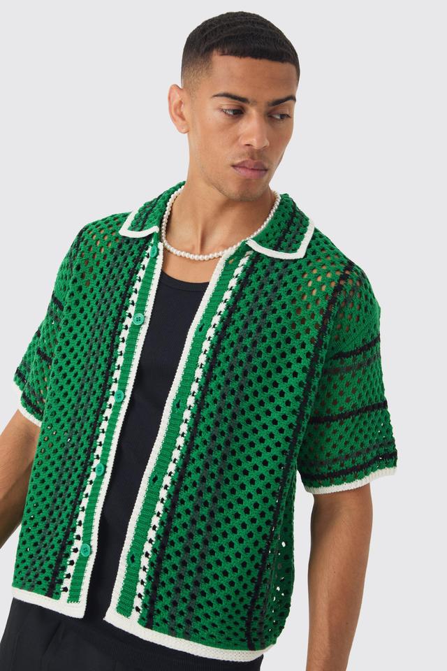 Oversized Boxy Open Stitch Stripe Knit Shirt | boohooMAN USA Product Image