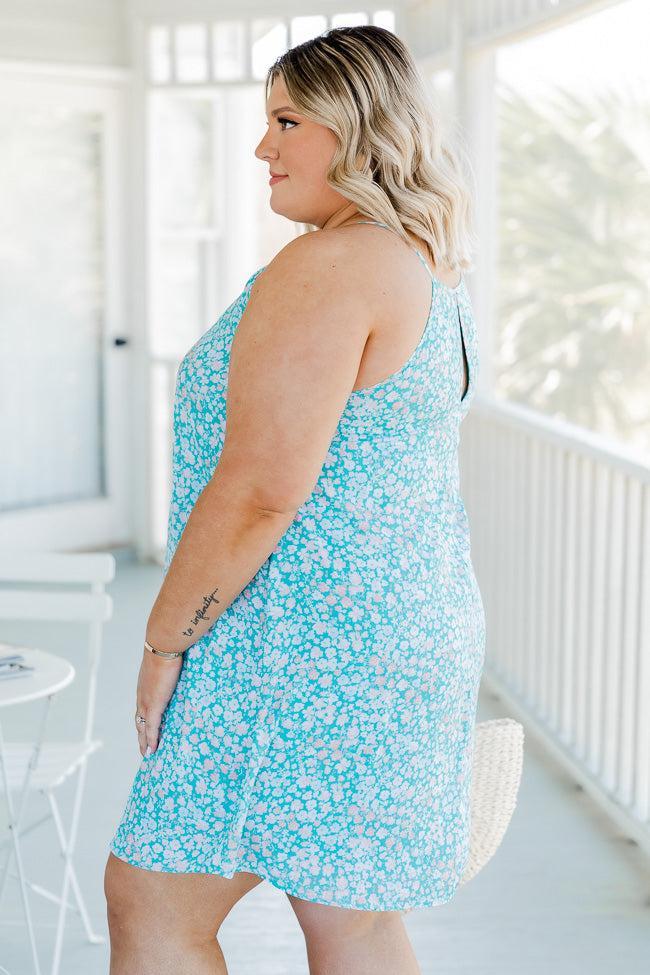 Skies Above Me Floral Teal Halter Mini Dress Product Image