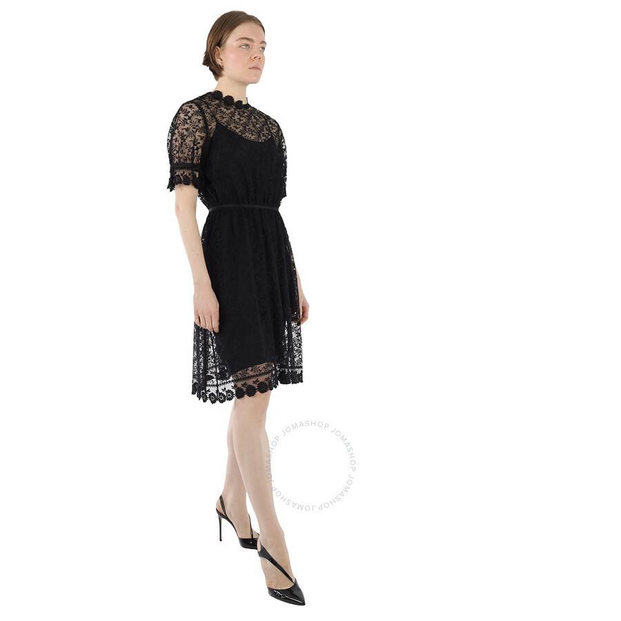 BURBERRY Ladies Black Floral Embroidered Tulle Lace Dress Product Image