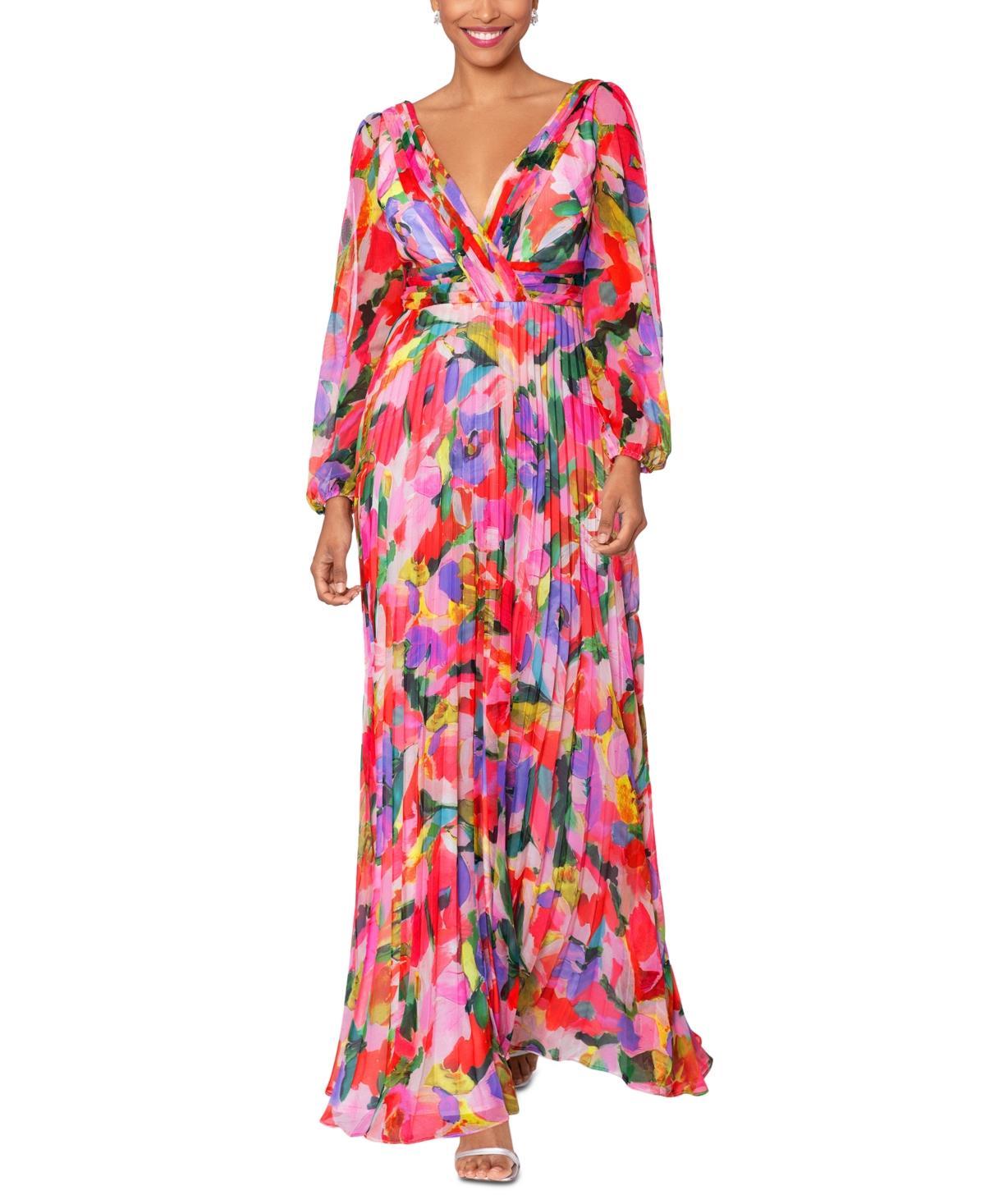 Betsy & Adam Womens Printed V-Neck Long-Sleeve Dress Product Image