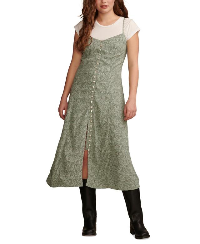 Lucky Brand Womens Printed Button-Front Midi Slip Dress Product Image