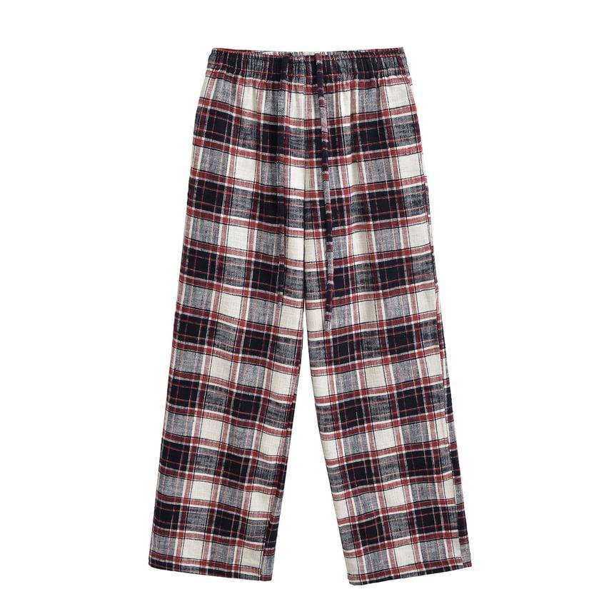 High Rise Plaid Wide Leg Pants Product Image