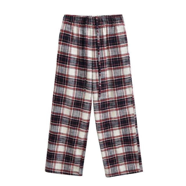 High Rise Plaid Wide Leg Pants Product Image