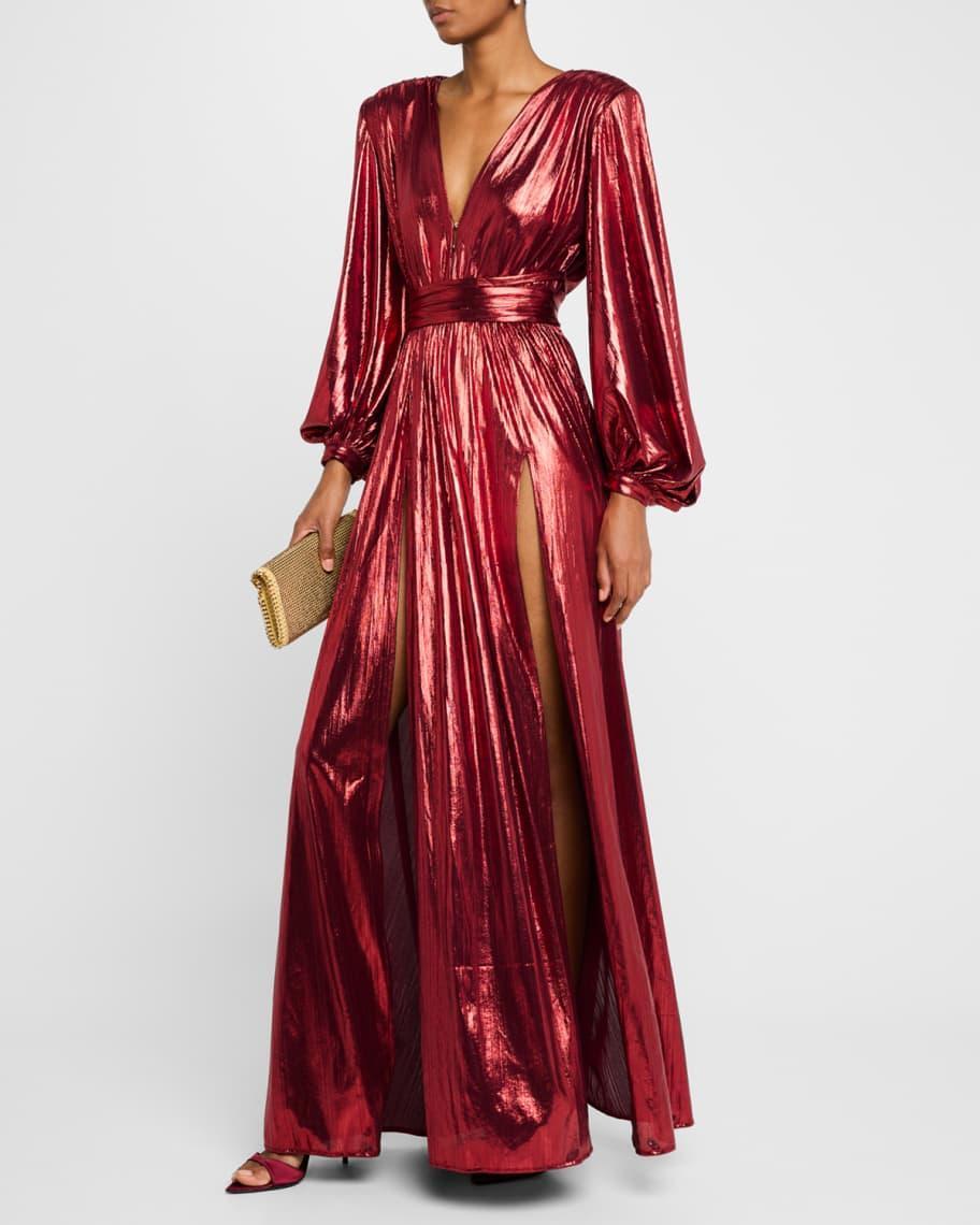 Zoe Metallic Deep V-Neck Gown Product Image