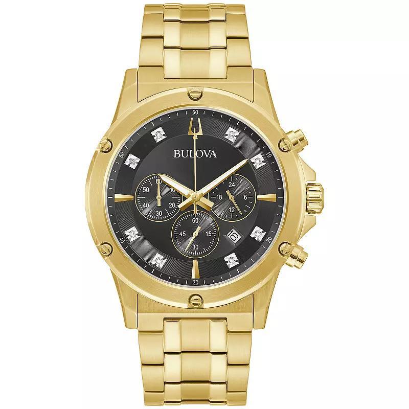 Bulova Mens Classic Gold Tone Stainless Steel Chronograph Diamond Accent Bracelet Watch - 97D126 Product Image