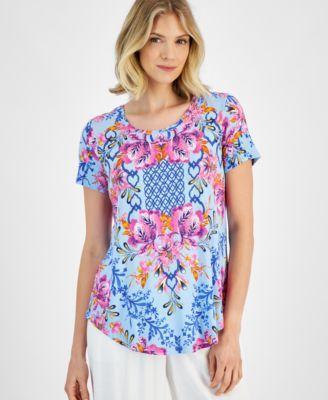 Women's Printed Scoop-Neck Short-Sleeve Top, Created for Macy's  Product Image