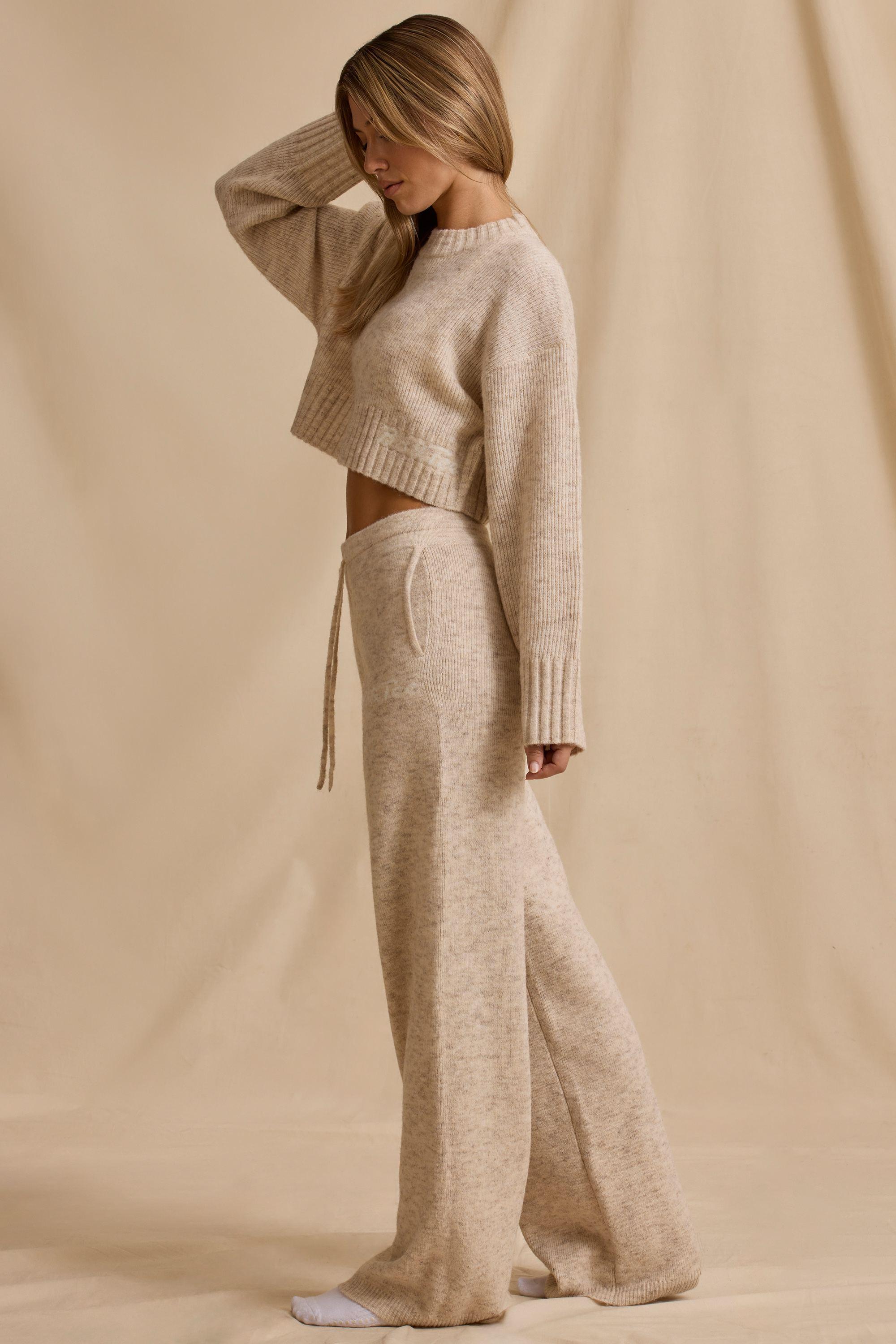 Tall Mid-Rise Wide-Leg Joggers in Cream Marl Product Image