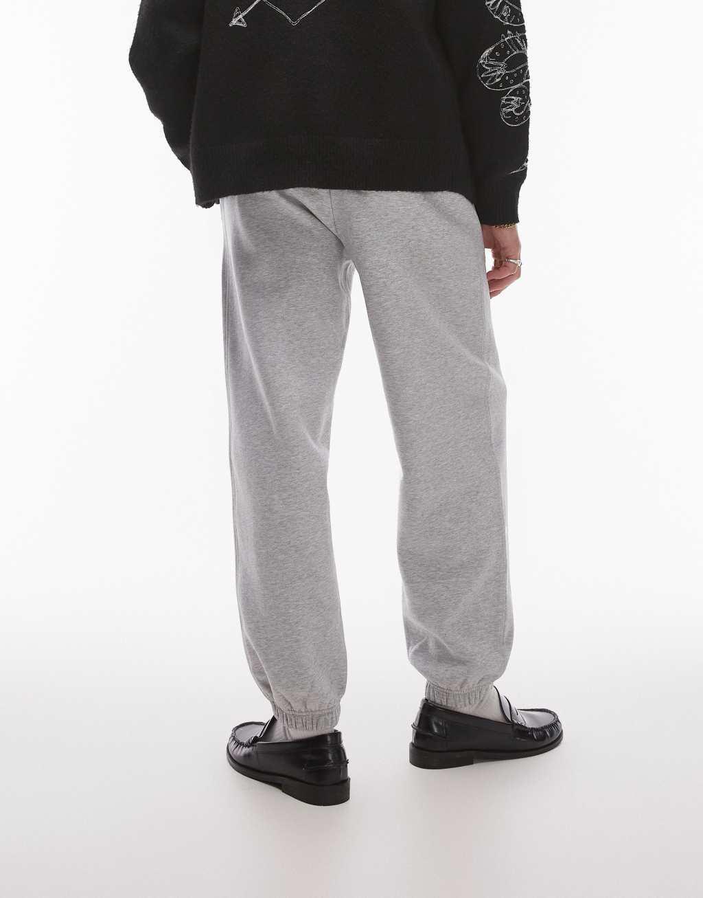 Topman premium heavyweight oversized sweatpants in heather gray Product Image