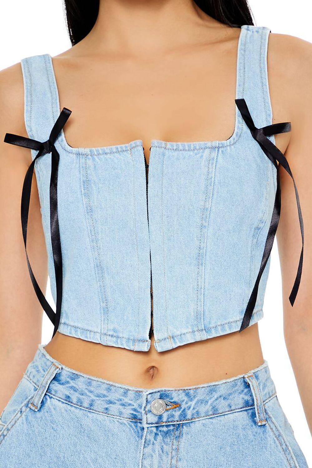 Denim Bustier Bow Crop Top | Forever 21 Product Image