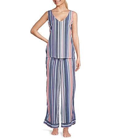 Tommy Bahama Striped Print Sleeveless V-Neck Woven Pajama Set Product Image