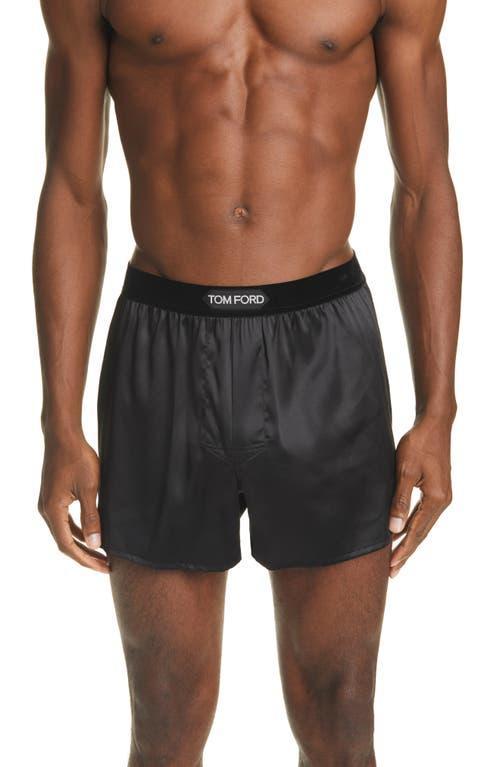 TOM FORD Men's Silk Jacquard Logo Boxers In Charcoal Product Image