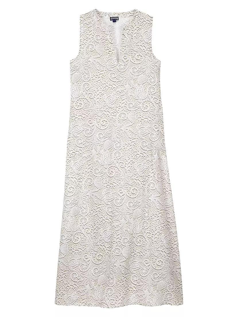 Split-Neck Lace-Print Maxi Dress product image