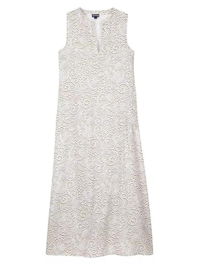 Split-Neck Lace-Print Maxi Dress Product Image