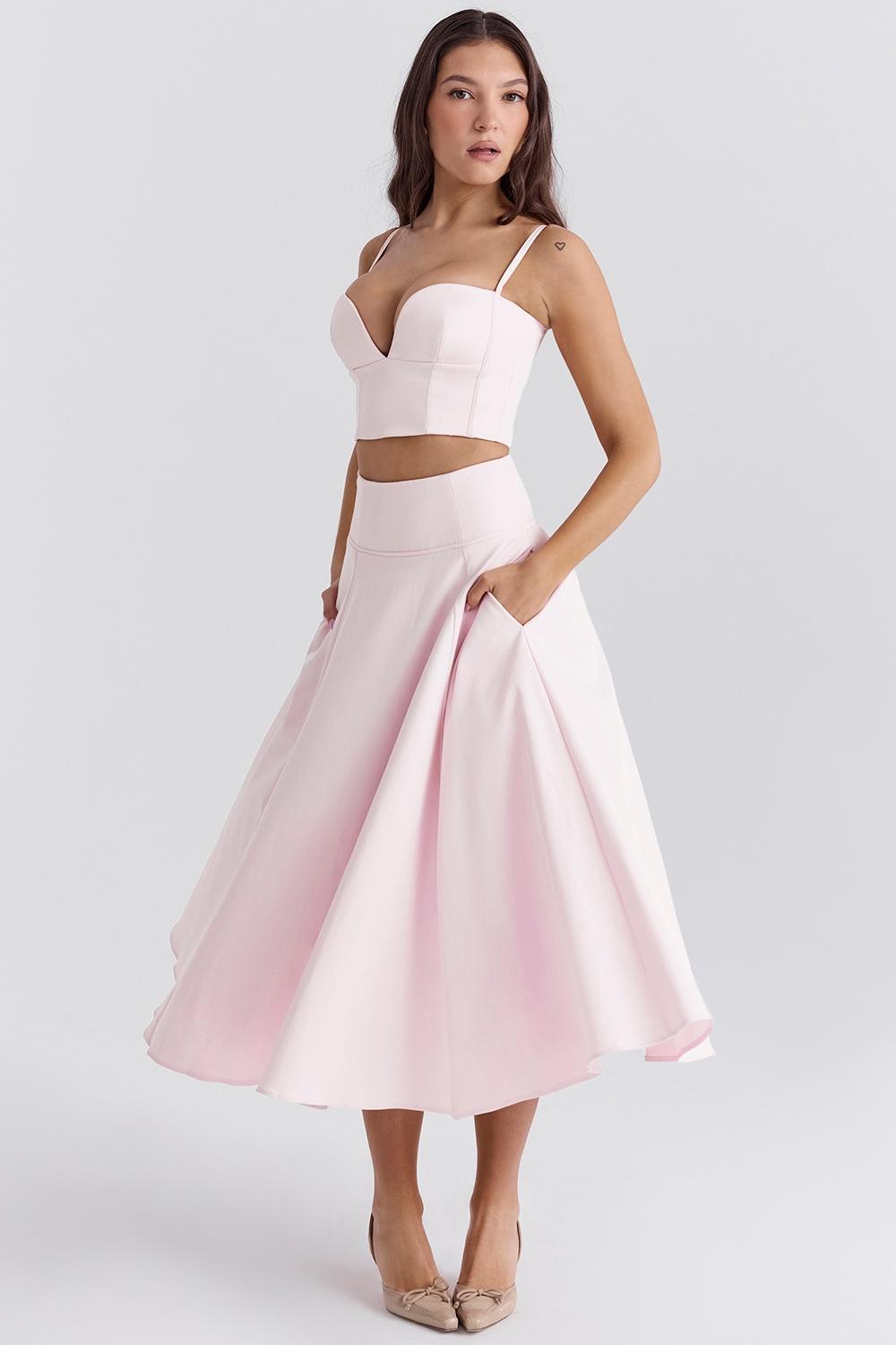 Rita Ballerina Pink A-Line Midi Skirt Product Image