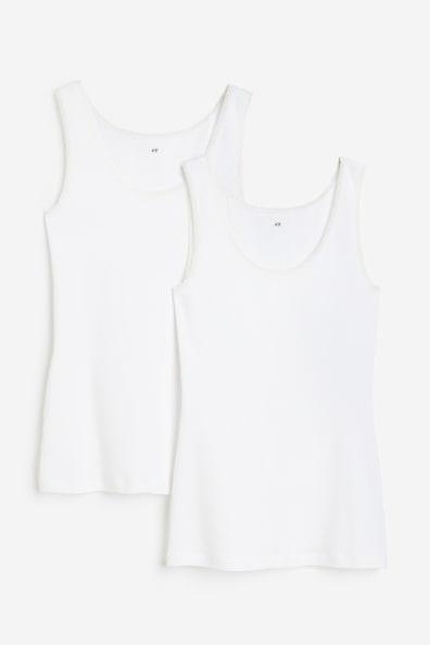 H & M - 2-pack Lace-trimmed Tank Tops - White Product Image