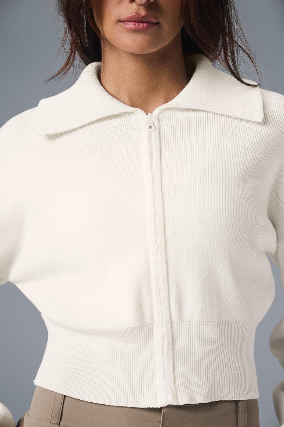 Scholar Knit Cropped Full Zip Jacket - Ivory Female Product Image