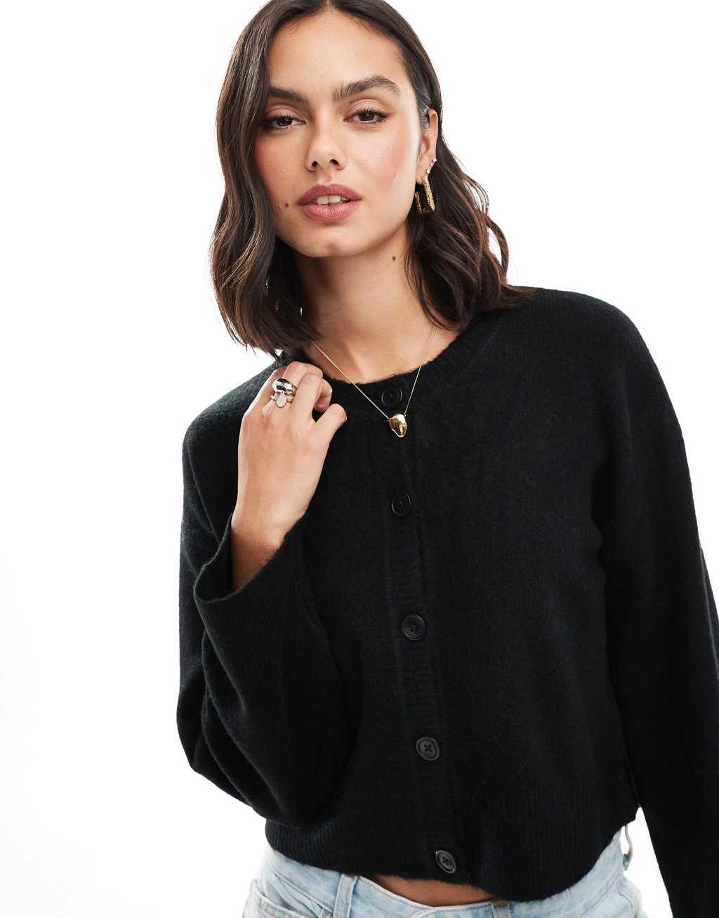 ASOS DESIGN crew neck cardigan in black Product Image