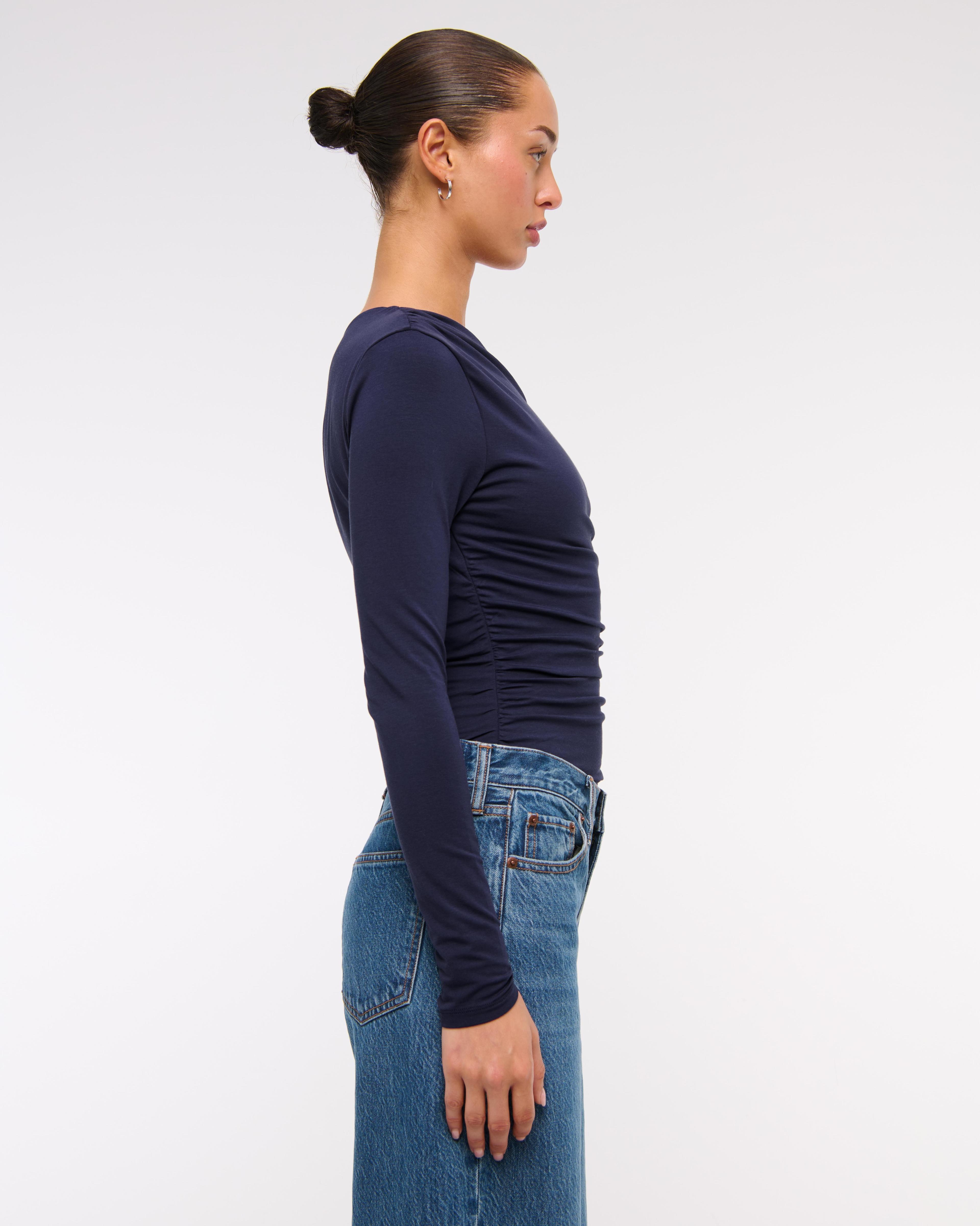 Long-Sleeve Off-The-Shoulder Draped Top Product Image