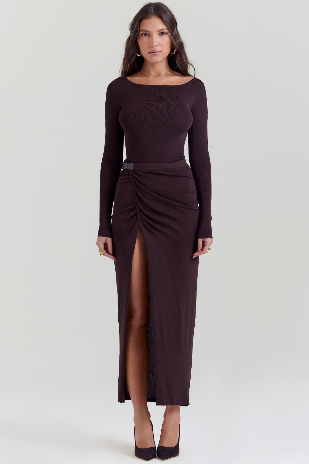 Lilas Espresso Knit Midi Skirt - SALE Product Image