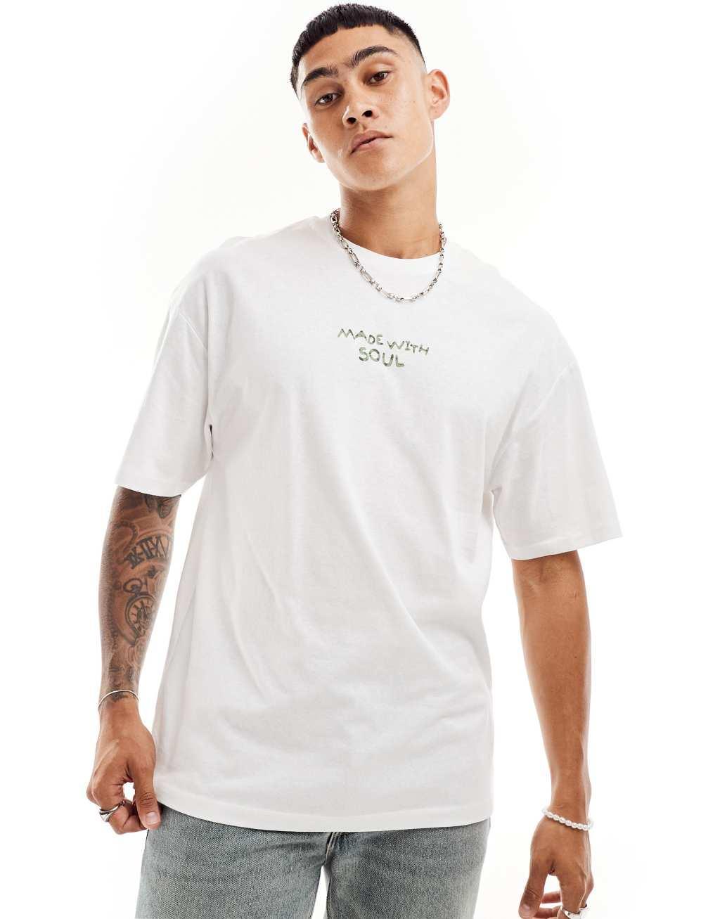 Jack & Jones oversized soul dove back print t-shirt in white Product Image