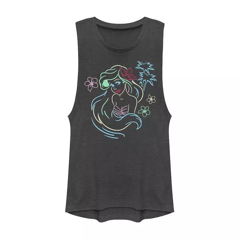 Disneys Little Mermaid Ariel Neon Lights Muscle Juniors Tank Top, Girls Grey Product Image