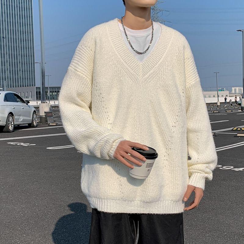 V-Neck Ribbed Sweater Product Image