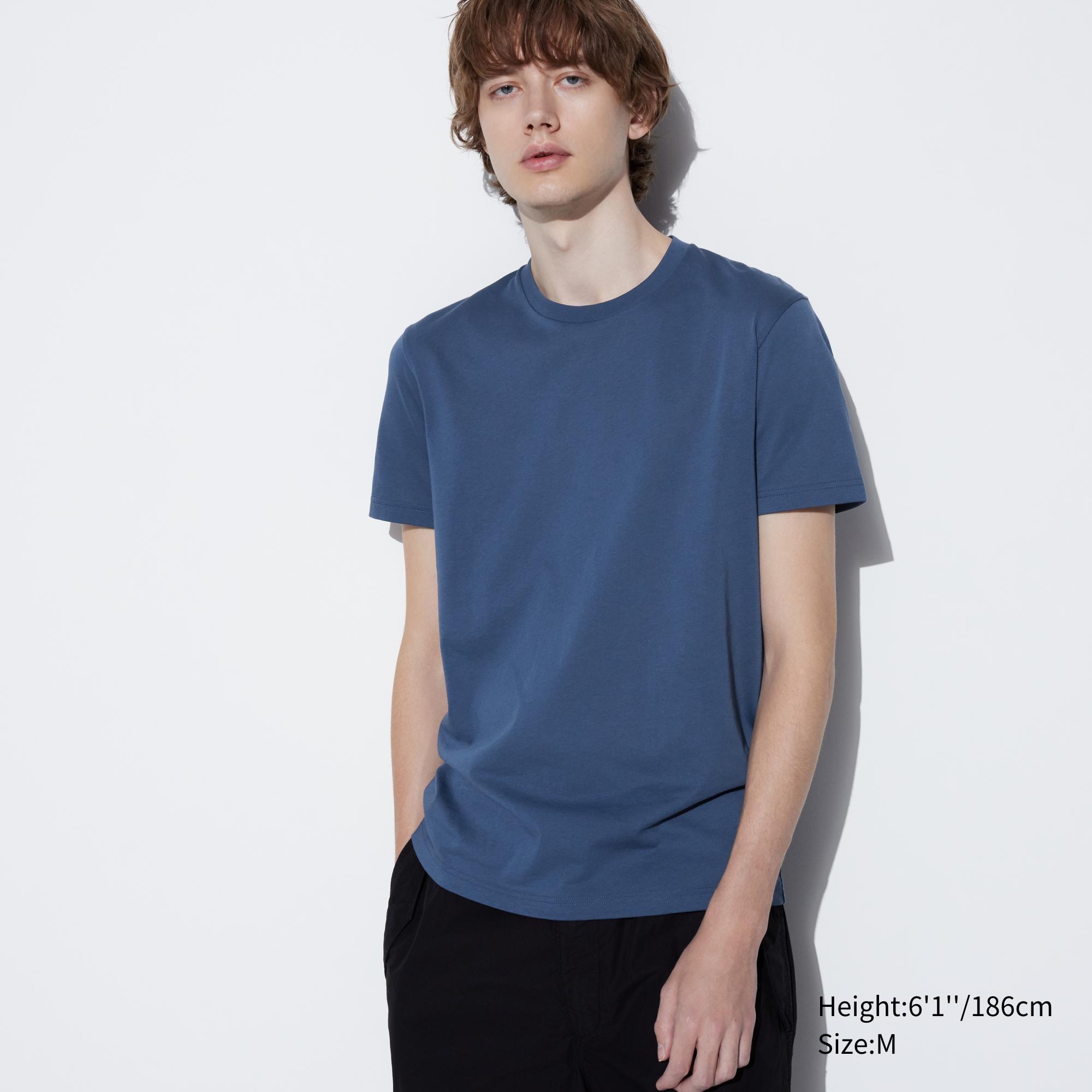 Mens Dry Color Crew Neck T-Shirt with Quick-Drying Blue Medium UNIQLO US Product Image