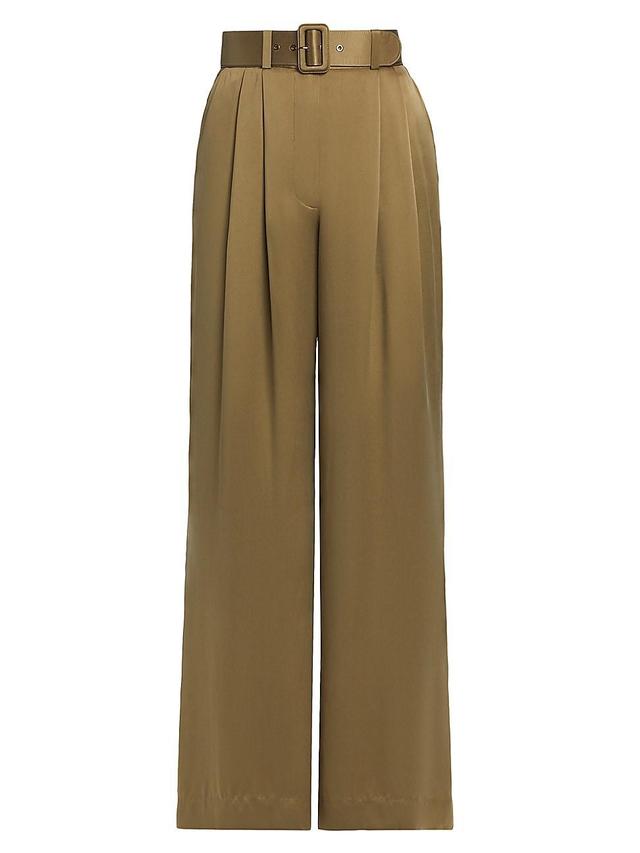 Womens Tuck Silk Belted Wide-Leg Pants Product Image