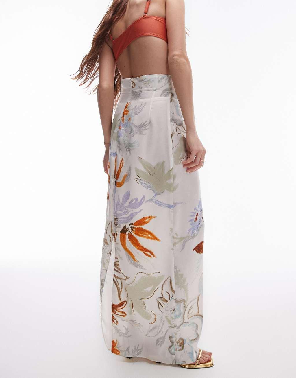 Topshop super high waist maxi skirt in multi tropical floral print  Product Image