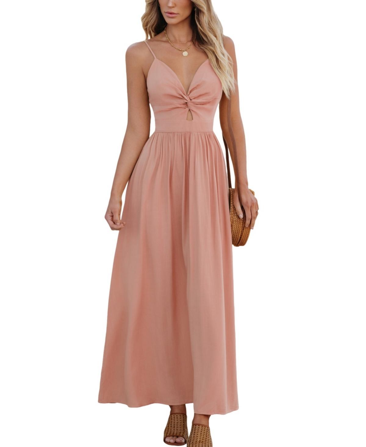 Cupshe Womens Front Twist & Keyhole Maxi Beach Dress - Light Product Image