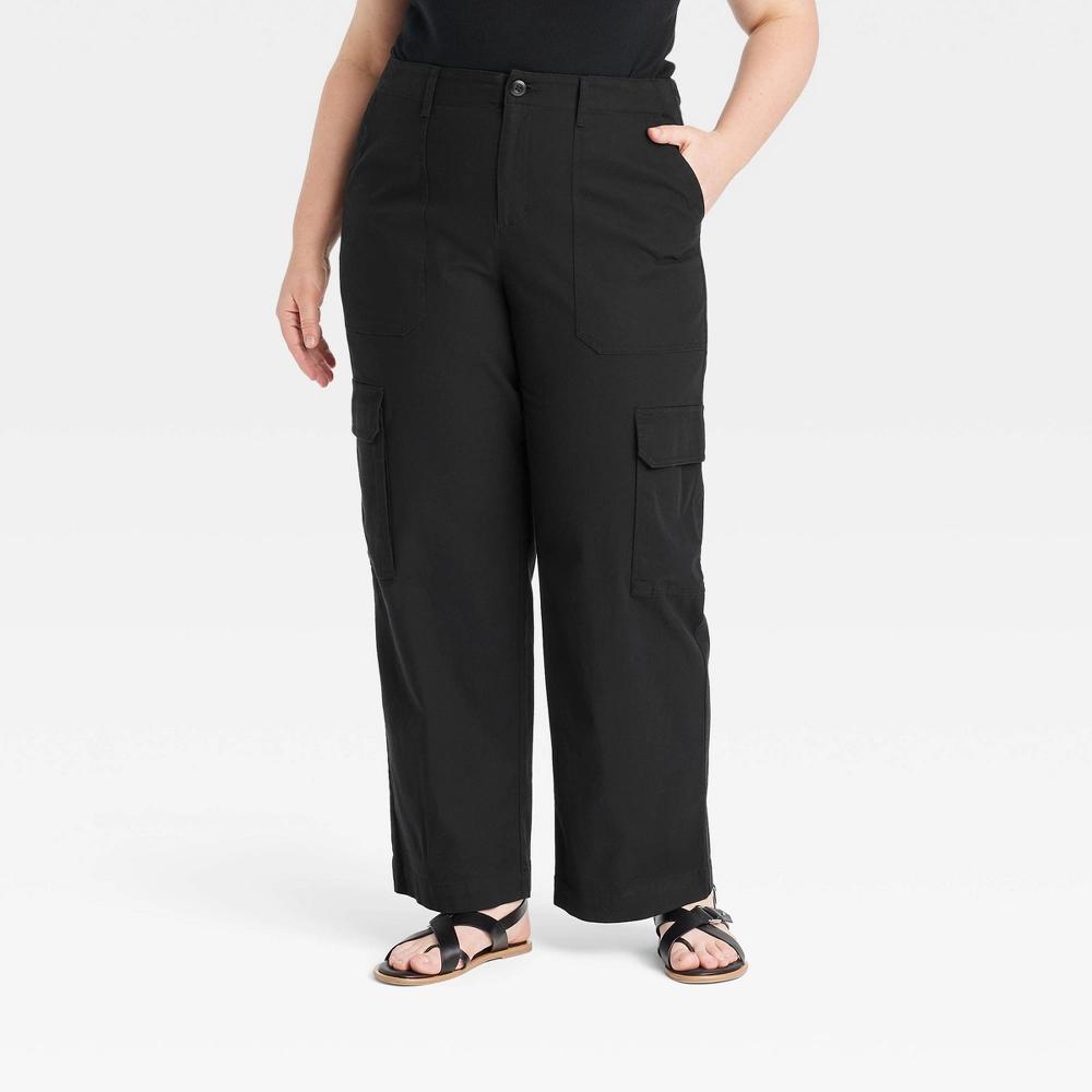 Womens Mid-Rise Straight Leg Utility Cargo Pants - Universal Thread Black 17 Product Image