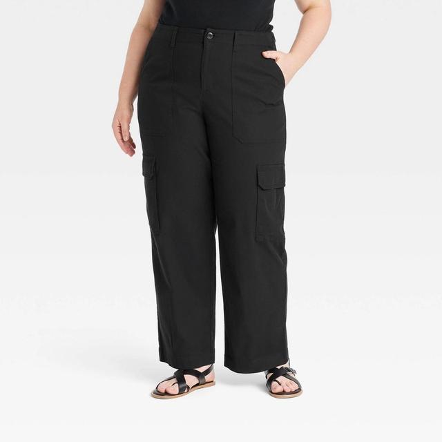 Womens Mid-Rise Straight Leg Utility Cargo Pants - Universal Thread Black 22 Product Image