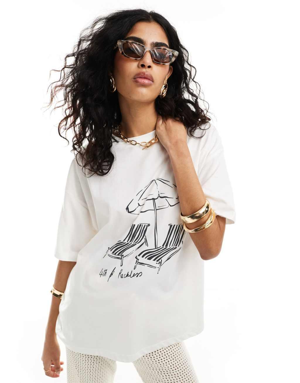 4th & Reckless bella beach t-shirt in off white - part of a set product image