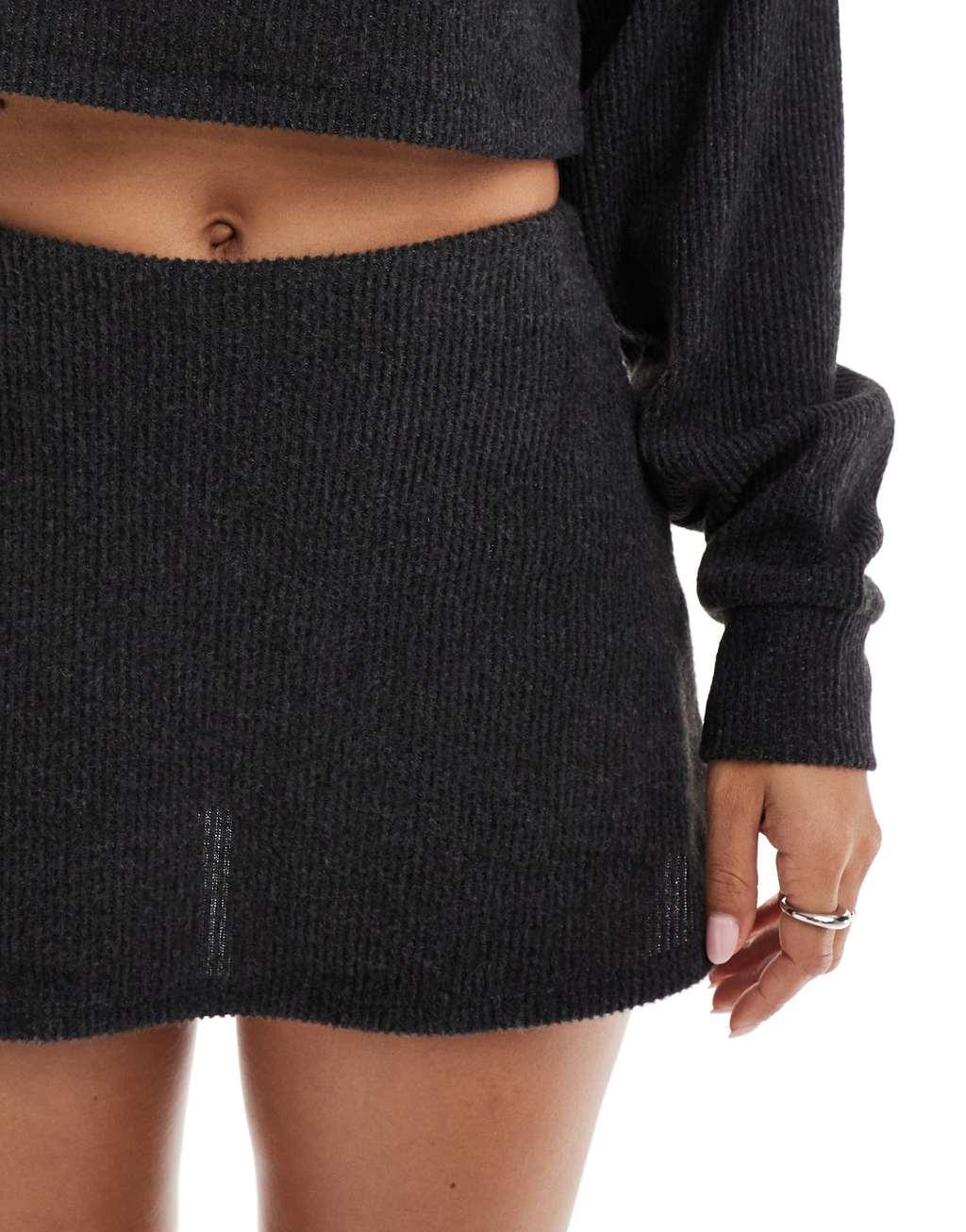 Bershka ribbed jersey mini skirt in gray Product Image