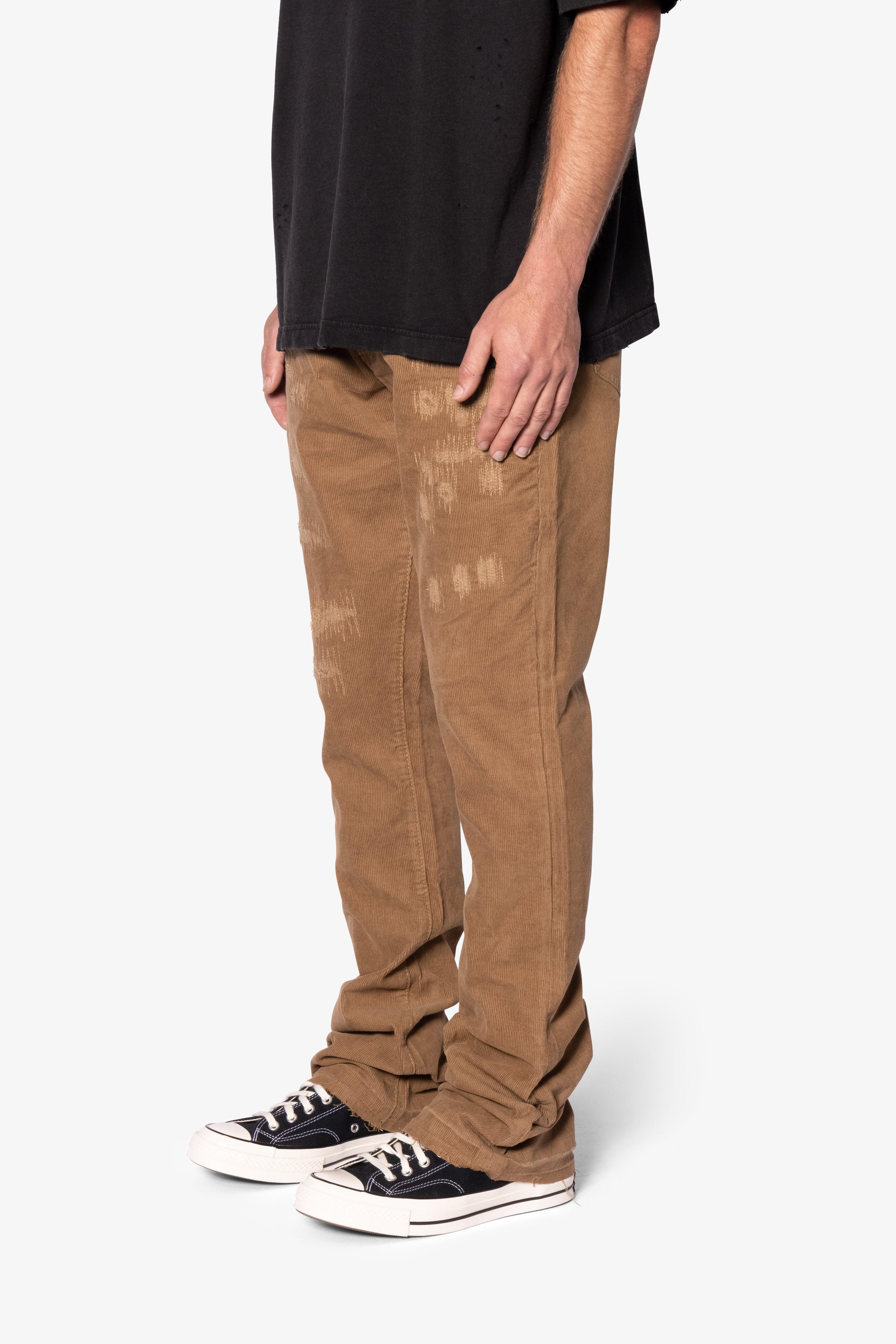 B682 Flare Corduroy Repaired Pants - Brown Product Image