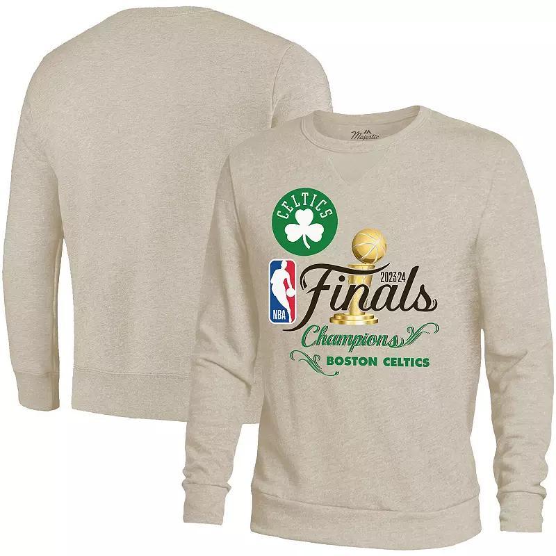 Mens Majestic Threads Cream Boston Celtics 2024 NBA Finals Champions Tri-Blend Pullover Sweatshirt Product Image