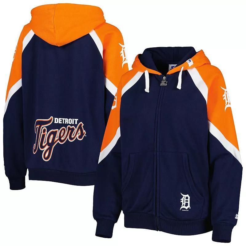 Womens Starter /Orange Detroit Tigers Hail Mary Full-Zip Hoodie Blue Product Image