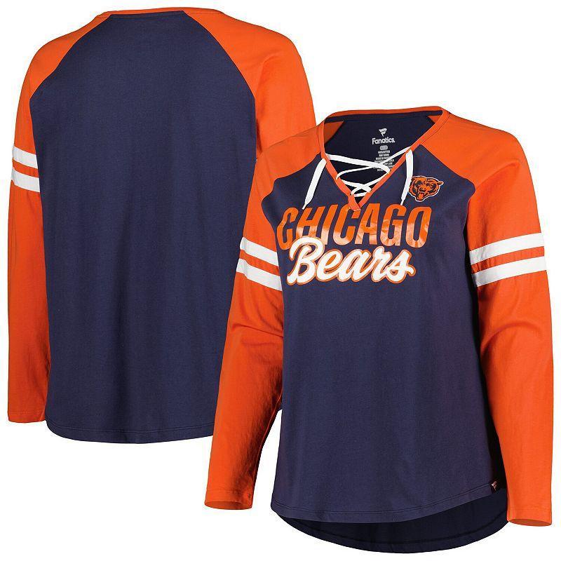 Womens Fanatics Navy Chicago Bears Plus Size True to Form Lace-Up V-Neck Raglan Long Sleeve T-shirt - Navy Product Image