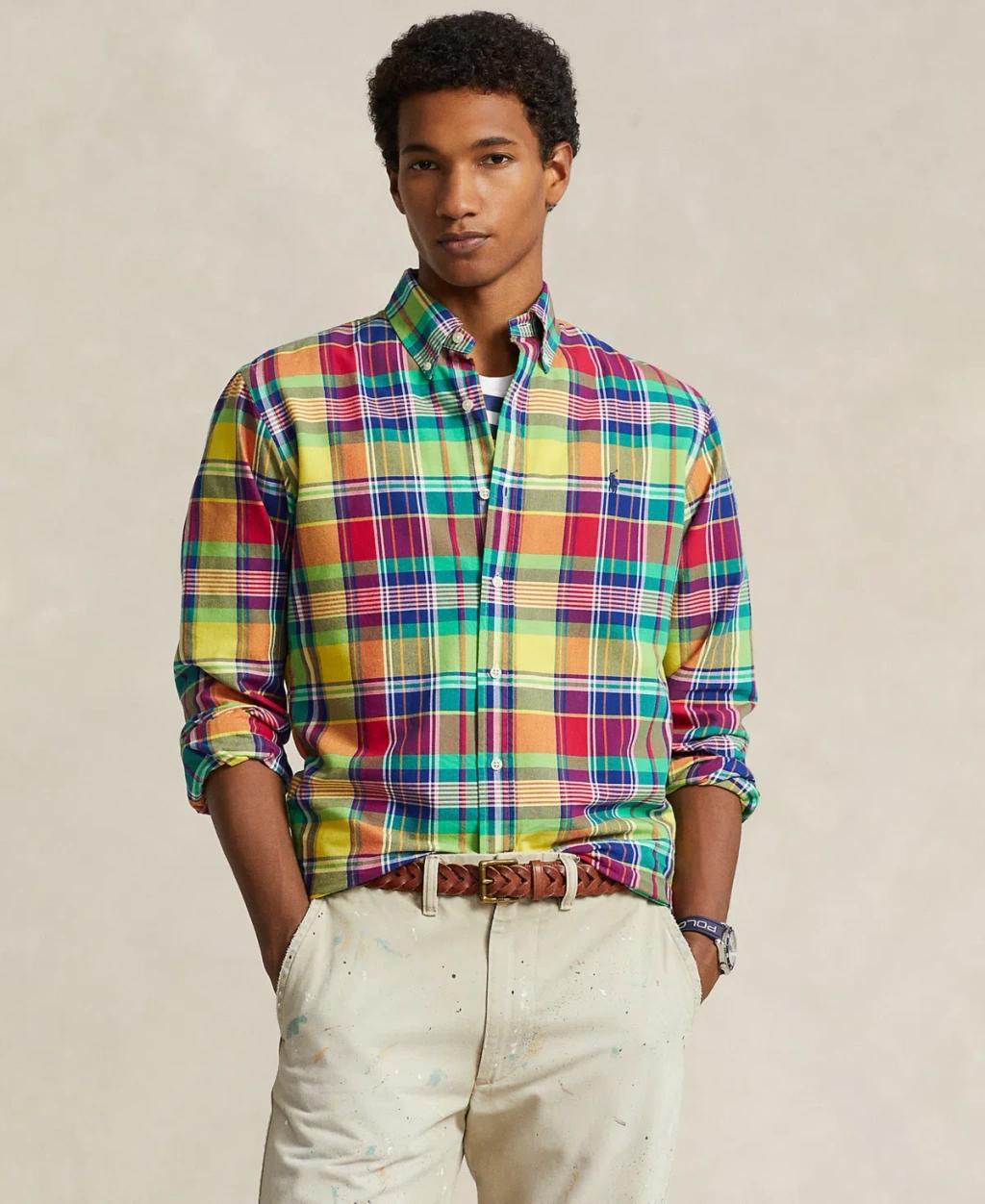 Men's Classic-fit Plaid Oxford Shirt In Yellow,red Multi Product Image