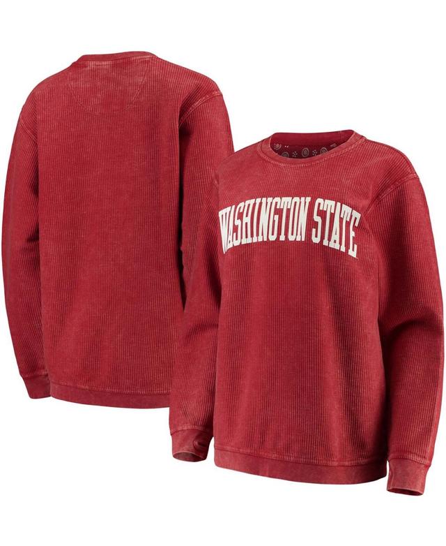 Womens Pressbox Crimson Washington State Cougars Comfy Cord Vintage Wash Basic Arch Pullover Sweatshirt Product Image