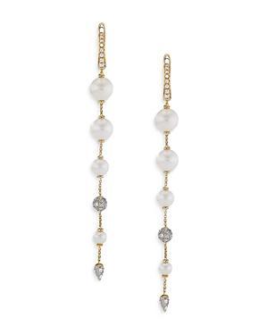 Womens Pearl & Pav Drop Earrings In 18K Yellow Gold With Diamonds Product Image