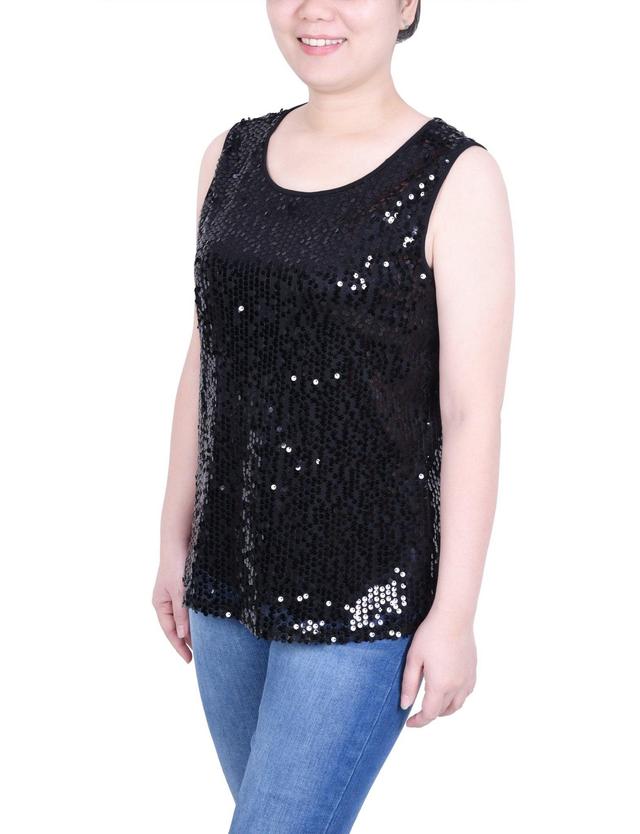 NY Collection Sleeveless Sequined Tank Top With Combo Banding - Petite Product Image