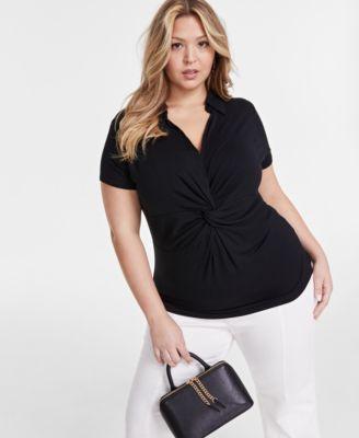 Plus Size Twist-Front Collared Top, Created for Macy's Product Image