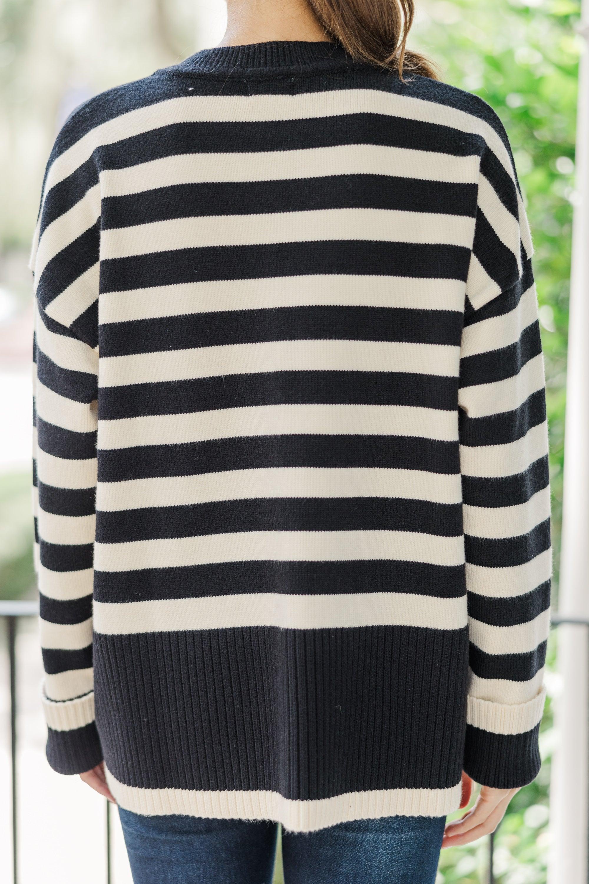 On The Way Up Black & Natural Striped Sweater Female Product Image