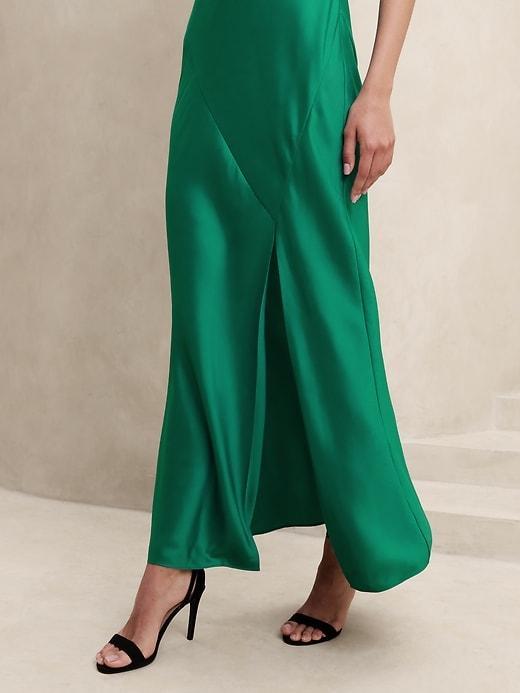 Satin Twill Slit Maxi Dress Product Image